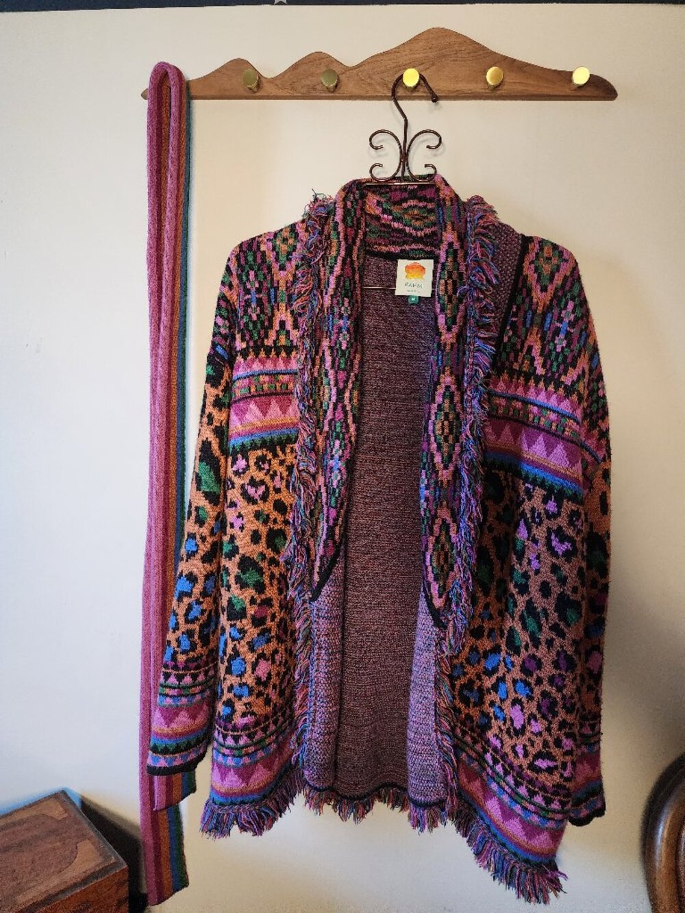 FARM Rio Ainika Tapestry Belted Fringe Cardigan Size M - Picture 1 of 9